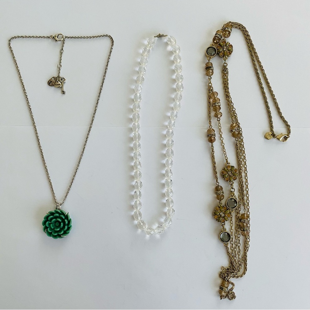 Fossil, Loft, Boutique Glass Beads Rhinestone Crystal Silver Gold Chain Necklace